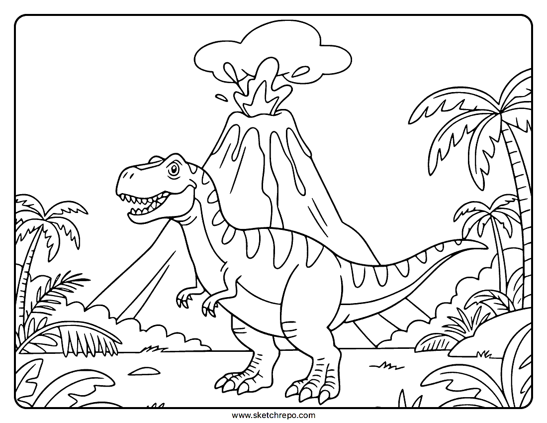 Dinosaur Volcano Coloring Page