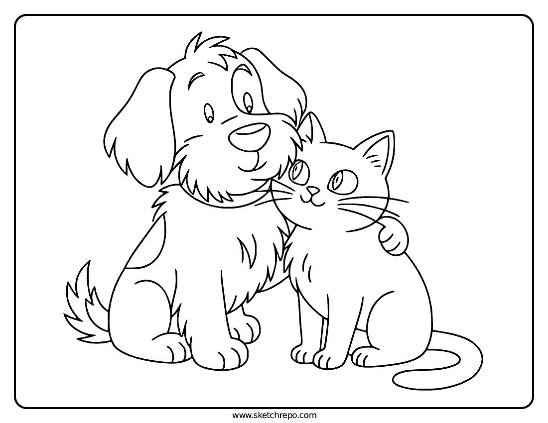 Dog And Cat Coloring Page