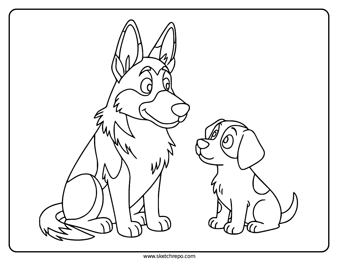 Dog And Puppy Coloring Page