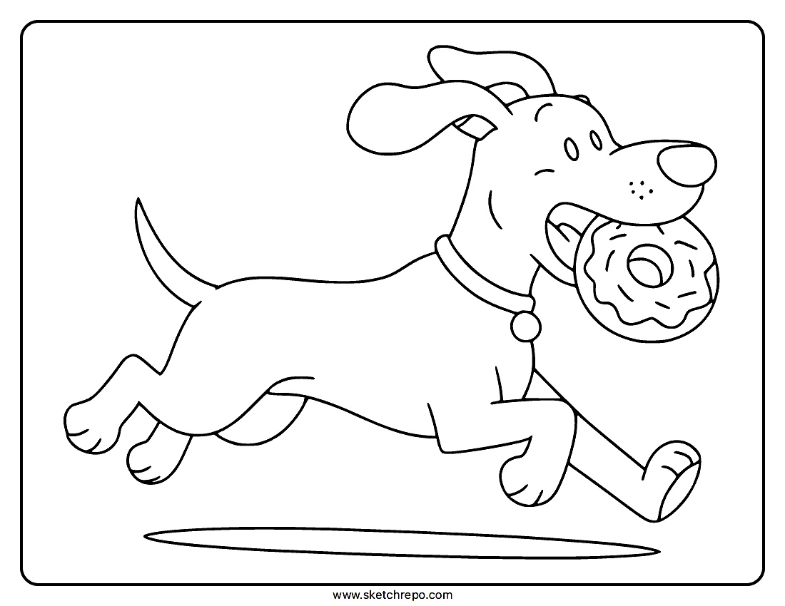 Dog Eating Donut Coloring Page