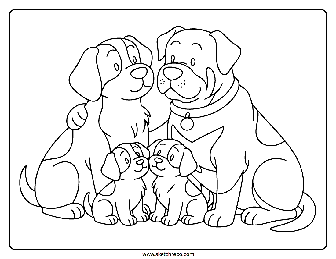 Dog Family Coloring Page