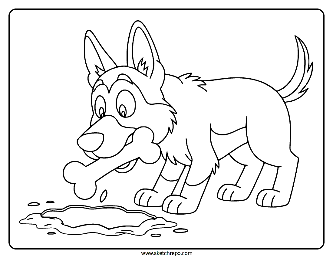 Dog With Bone Coloring Page