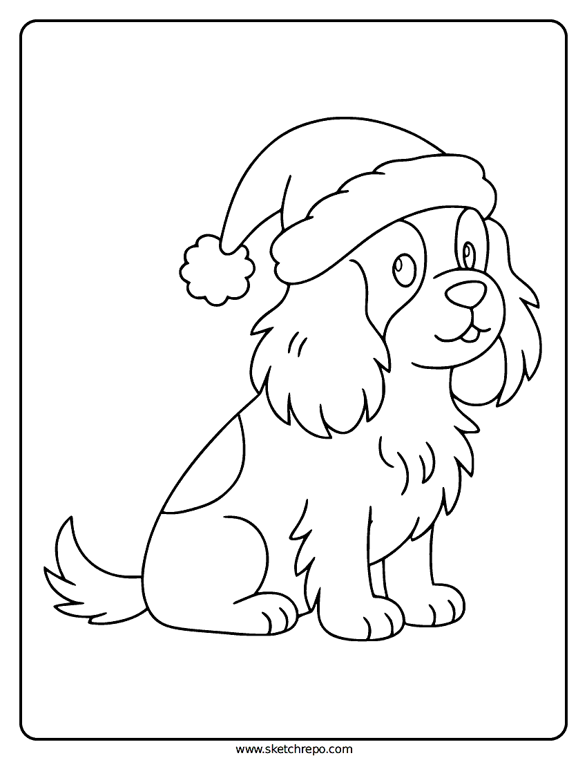 Dog With Santa Hat Coloring Page