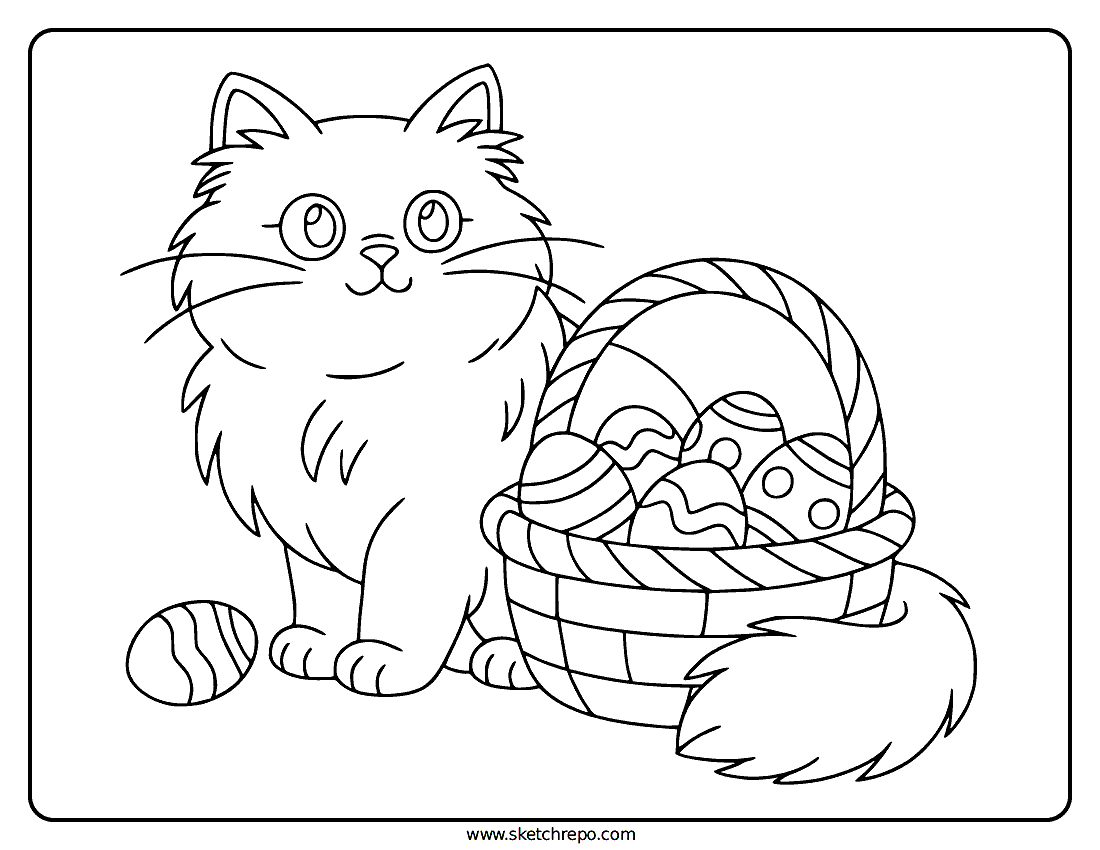 Easter Cat Coloring Page