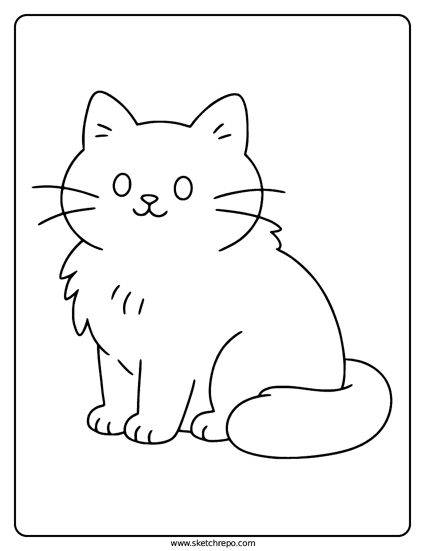 Easy Cute Cat Coloring Page