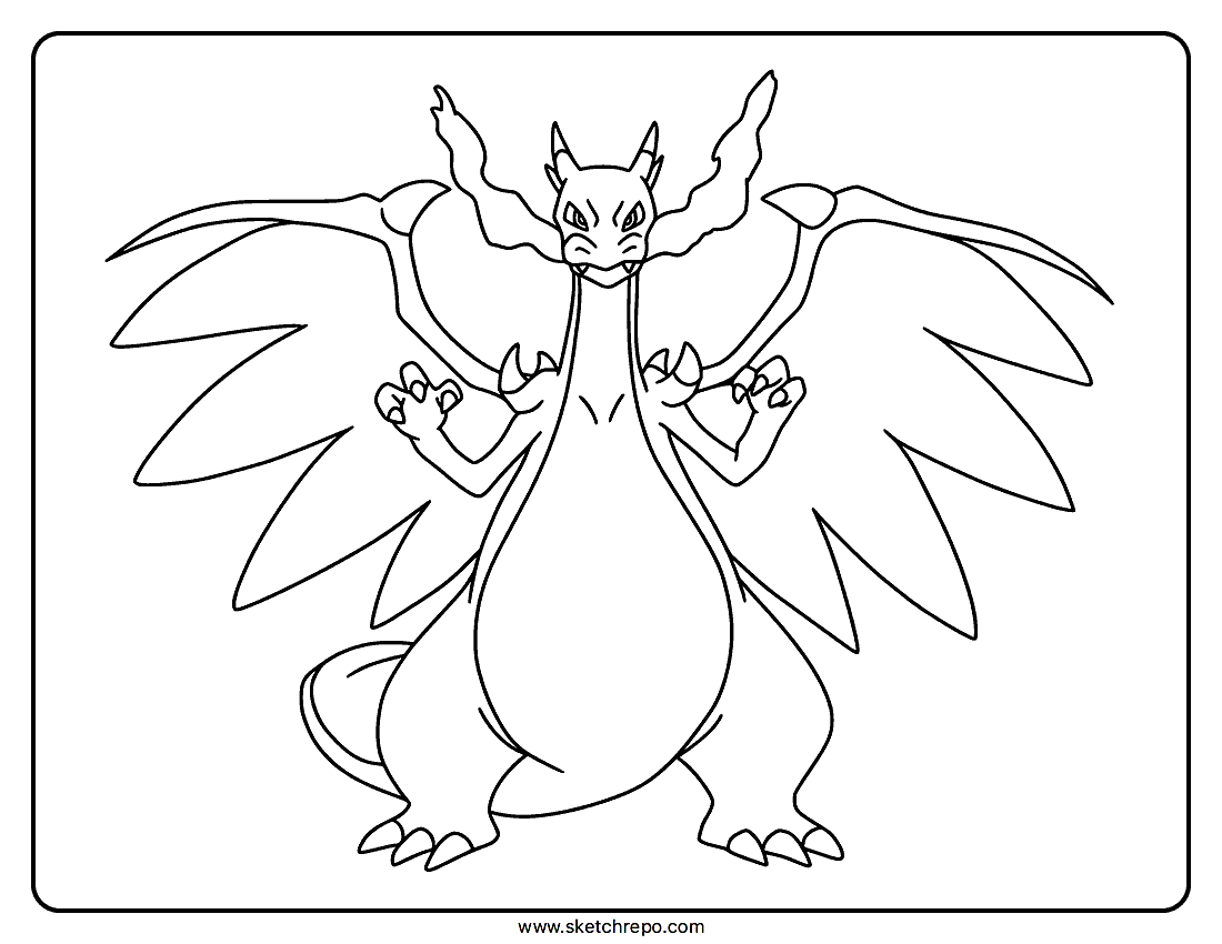 Easy Mega Charizard X Coloring Page