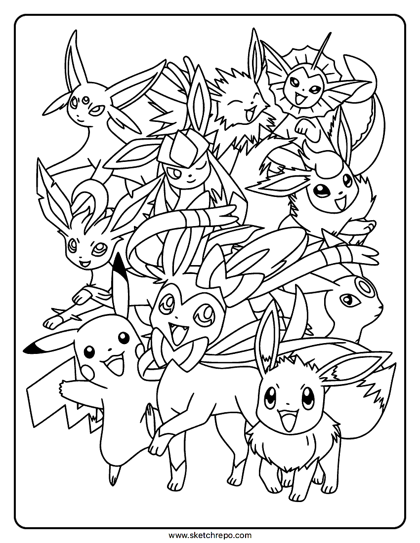 Eevee and Friends Coloring Page