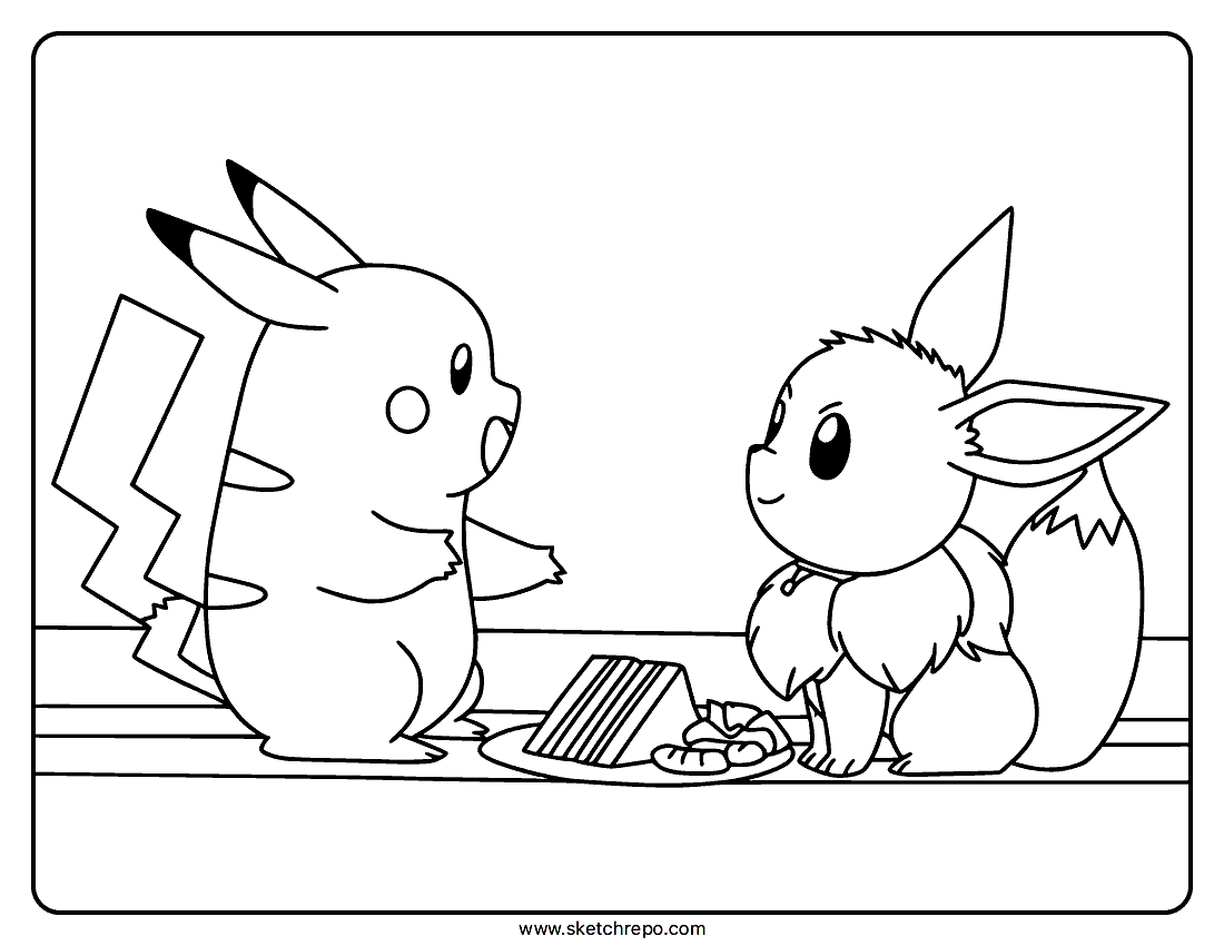 Eevee and Pikachu Coloring Page
