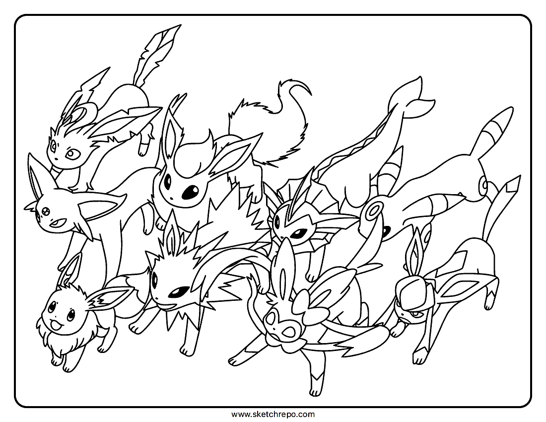 Eevee Evolutions Coloring Page