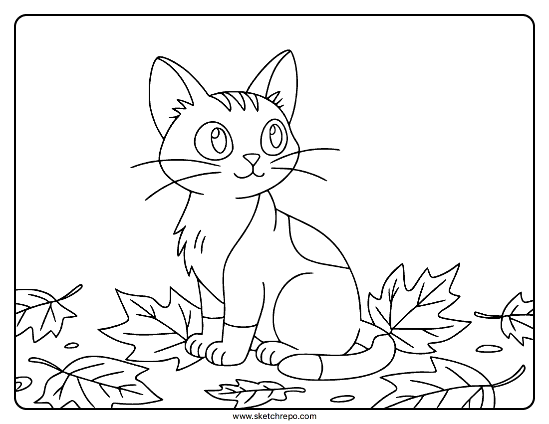 Fall Cat Coloring Page