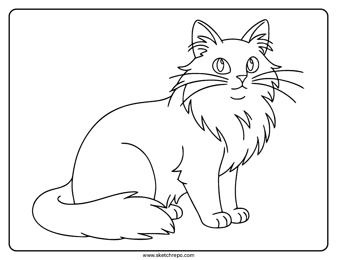 Fluffy Cat Coloring Page