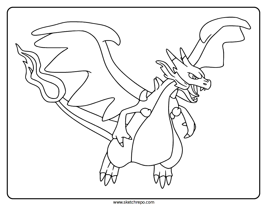 Flying Mega Charizard X Coloring Page