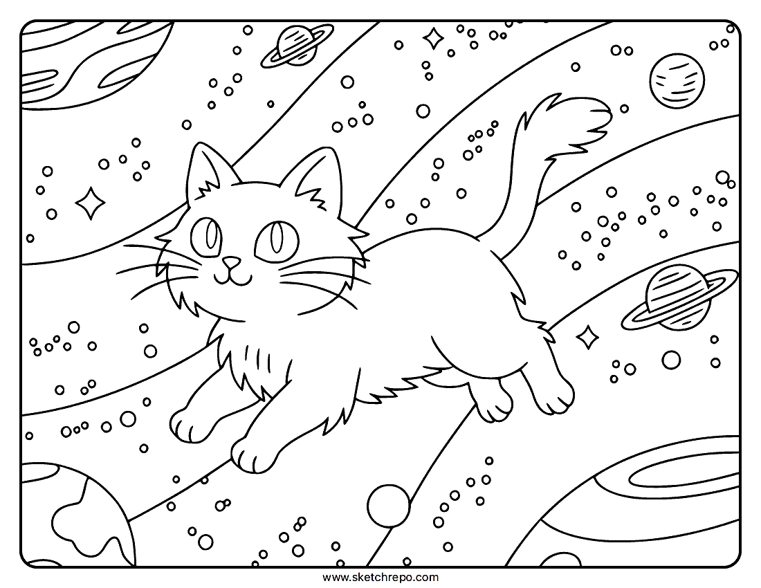 Galaxy Cat Coloring Page