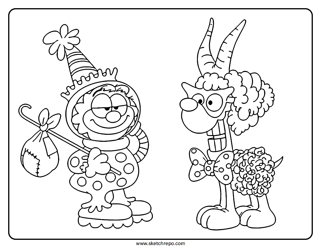 Printable Garfield and Odie during Halloween made into a PDF coloring sheet.