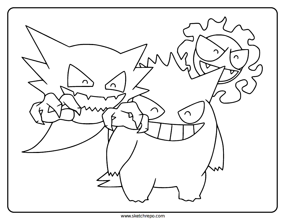 Gastly Haunter Gengar Coloring Page
