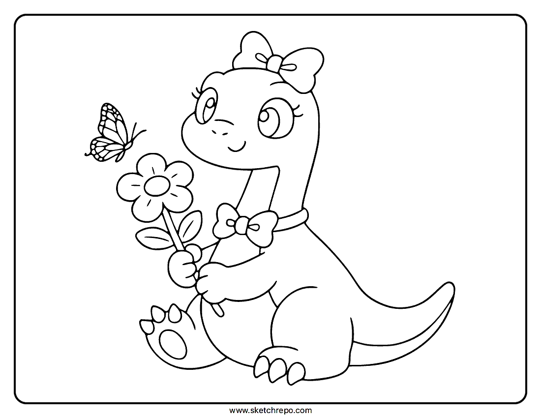 Girl Dinosaur Coloring Page