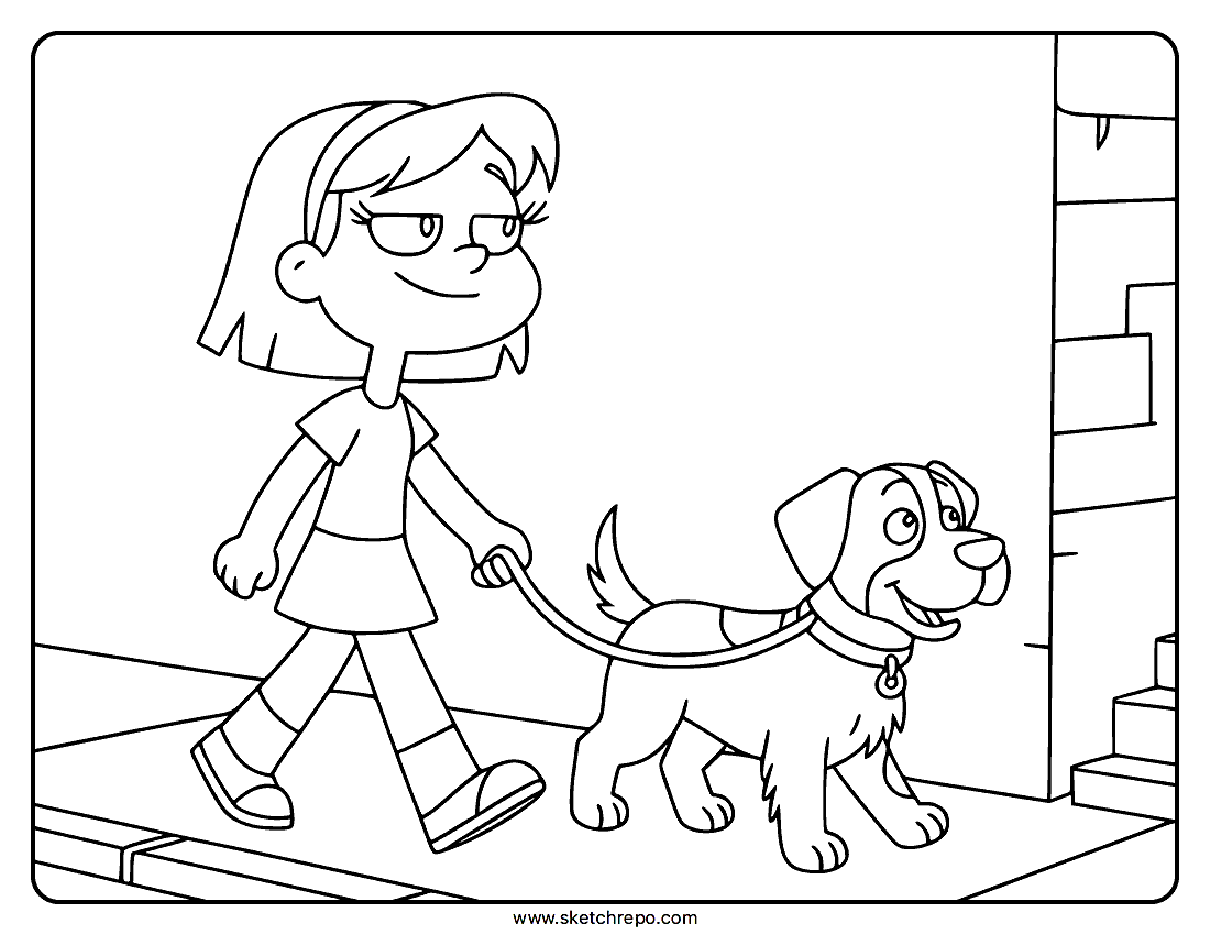 Girl With Dog Coloring Page