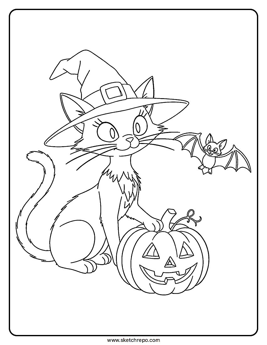 Halloween Black Cat Coloring Page