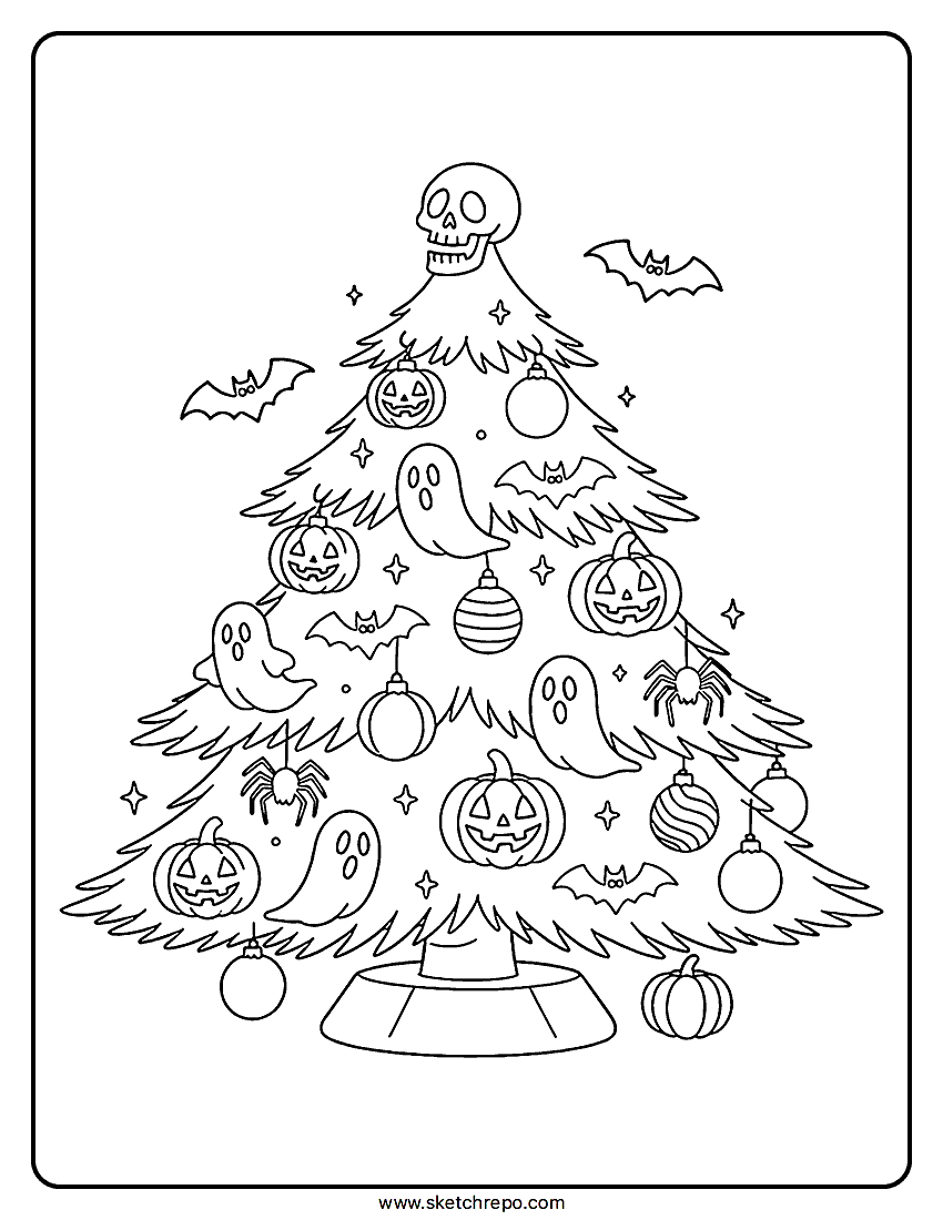 Halloween Christmas Tree Coloring Page