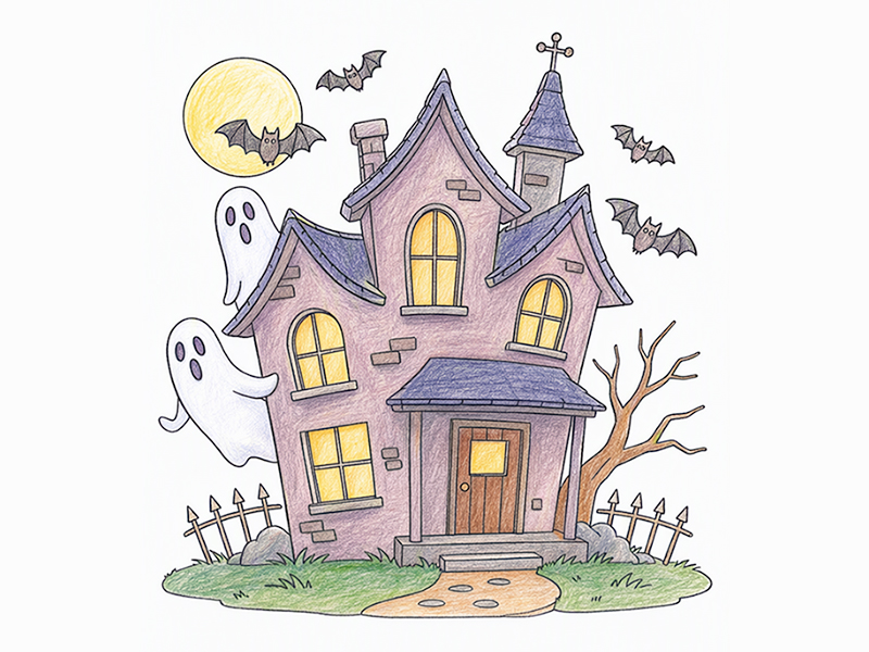 Halloween Haunted House Drawing