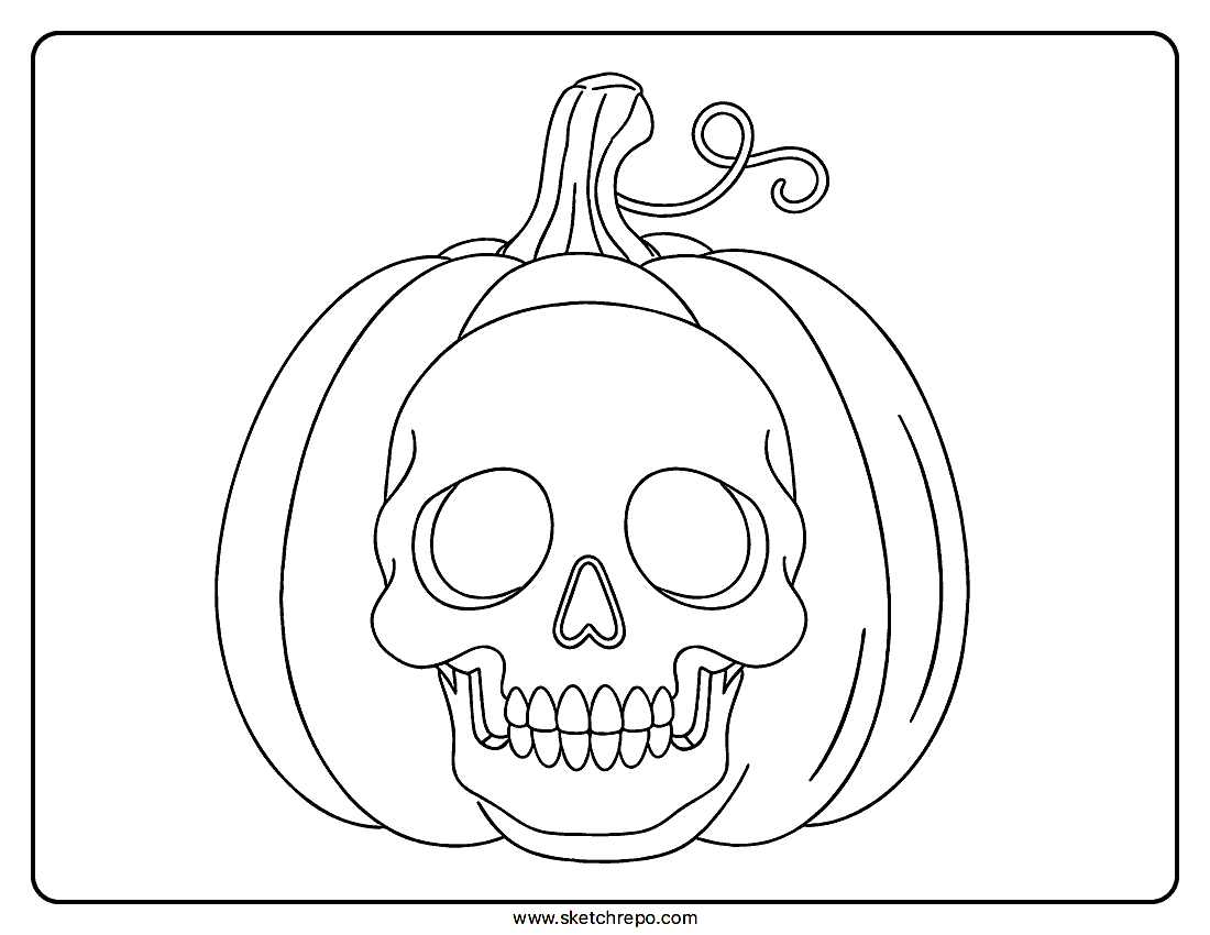 This Halloween skull coloring sheet combines a pumpking and a skull making it a cool line art Halloween drawing.
