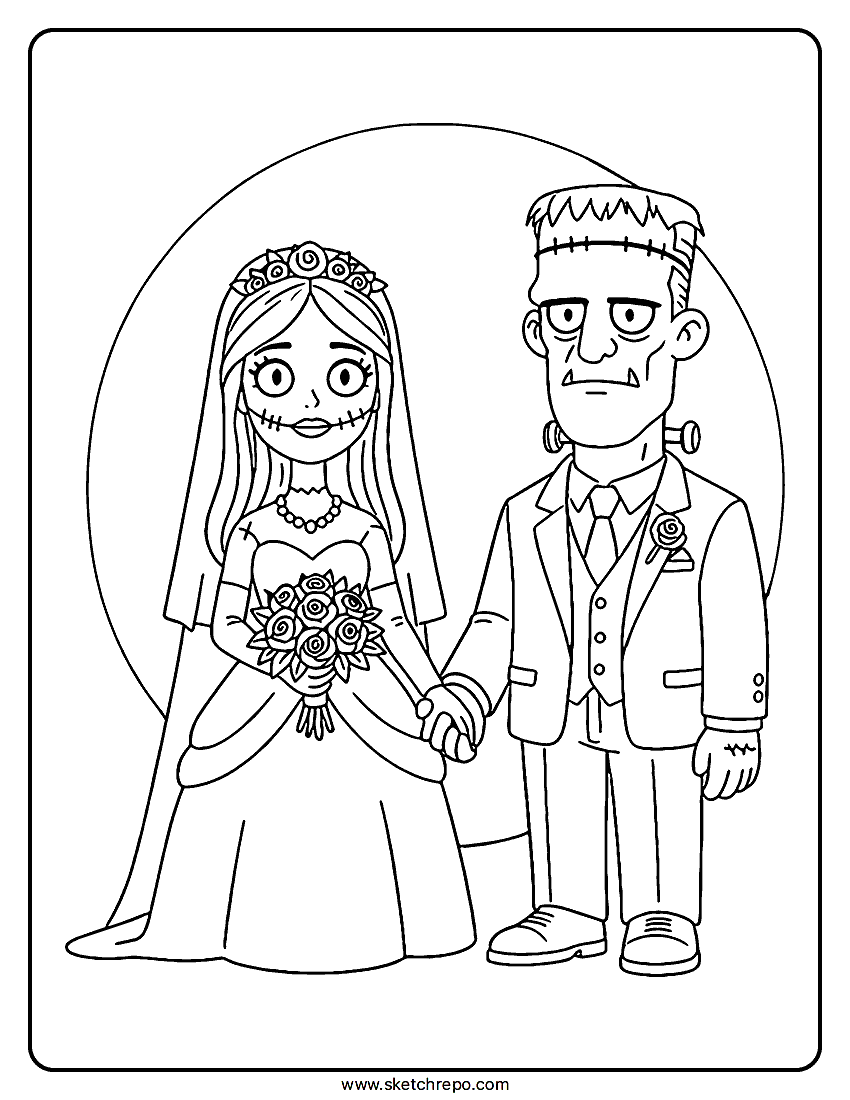 Nothing comes close to this Halloween wedding coloring sheet when you talk about something interesting happening in the night of Halloween.