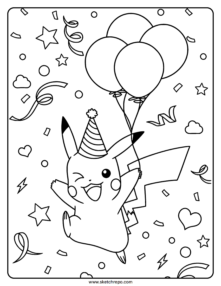 Happy Birthday Pikachu Coloring Page
