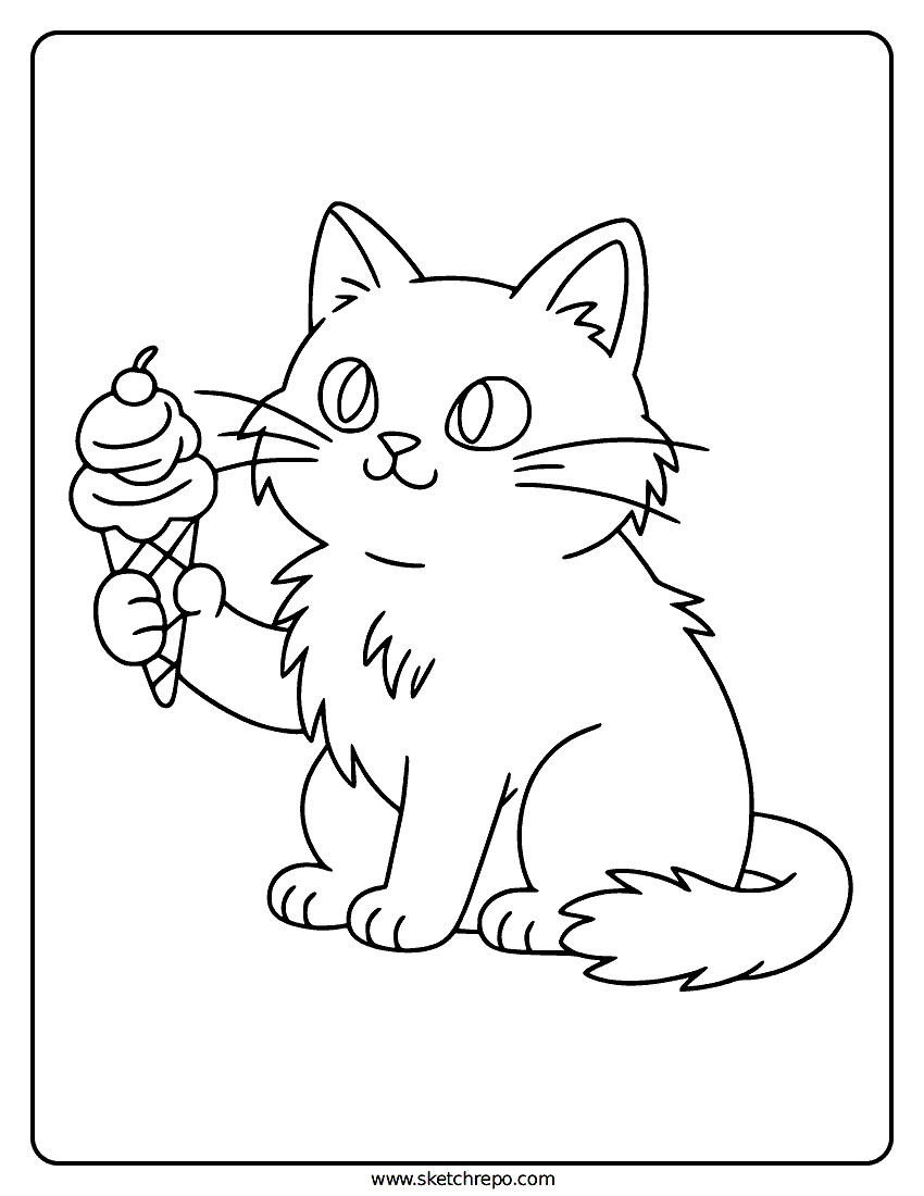 Ice Cream Cat Coloring Page