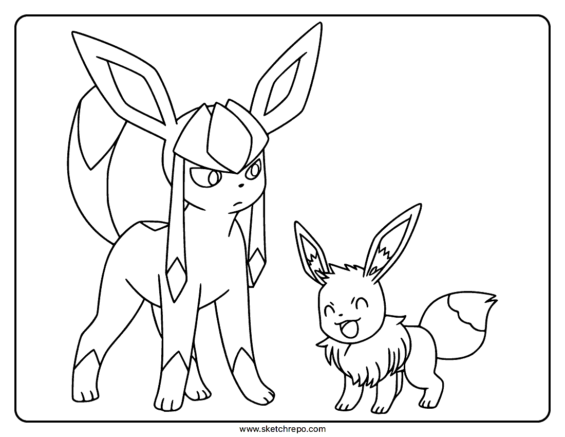 Ice Eevee and Glaceon Coloring Page
