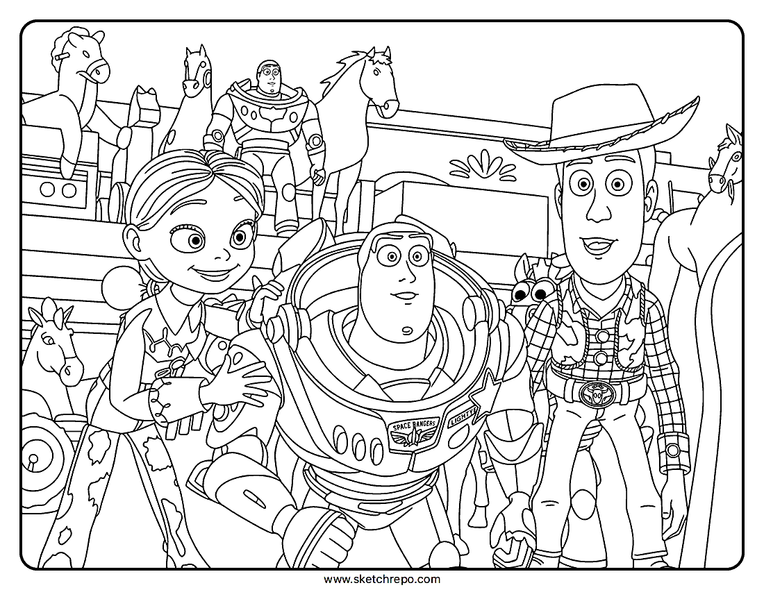 Jessie, Buzz and Woody Coloring Sheet