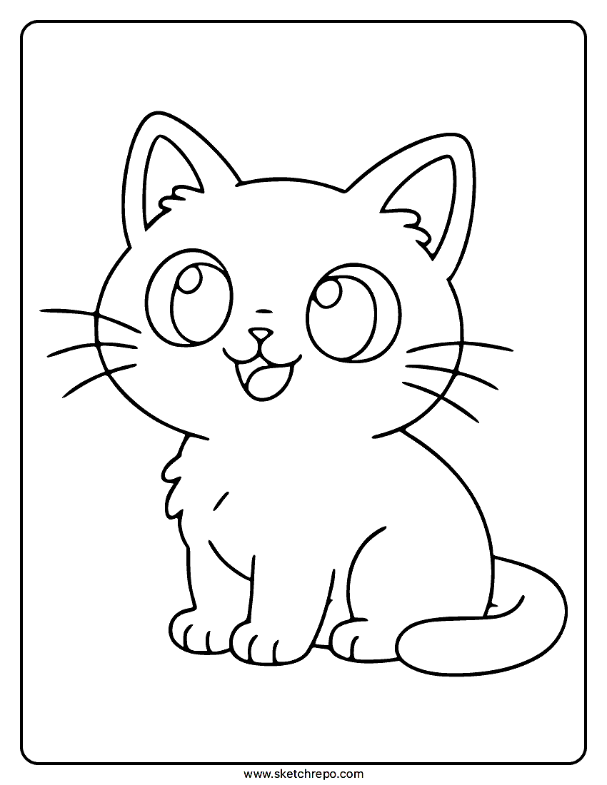 Kawaii Cute Cat Coloring Page