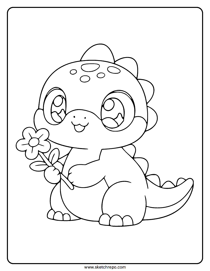 Kawaii Dinosaur Coloring Page