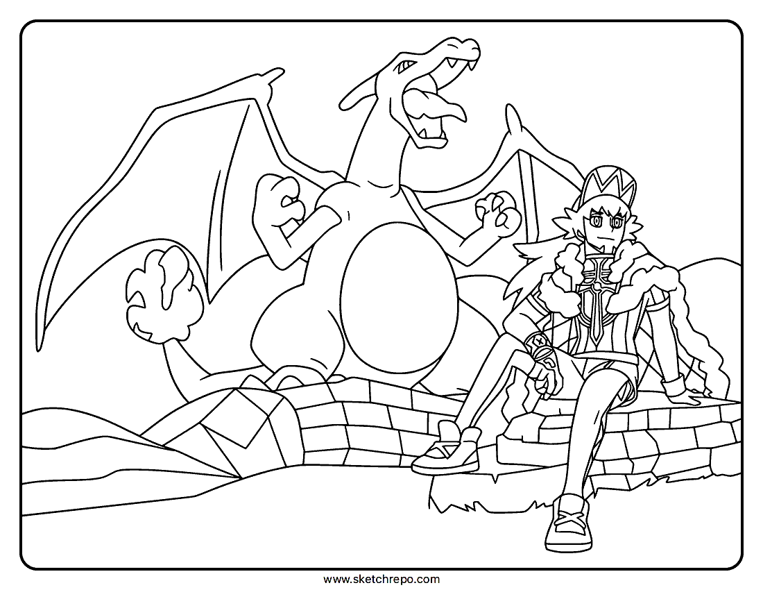 Leon And Charizard Coloring Page