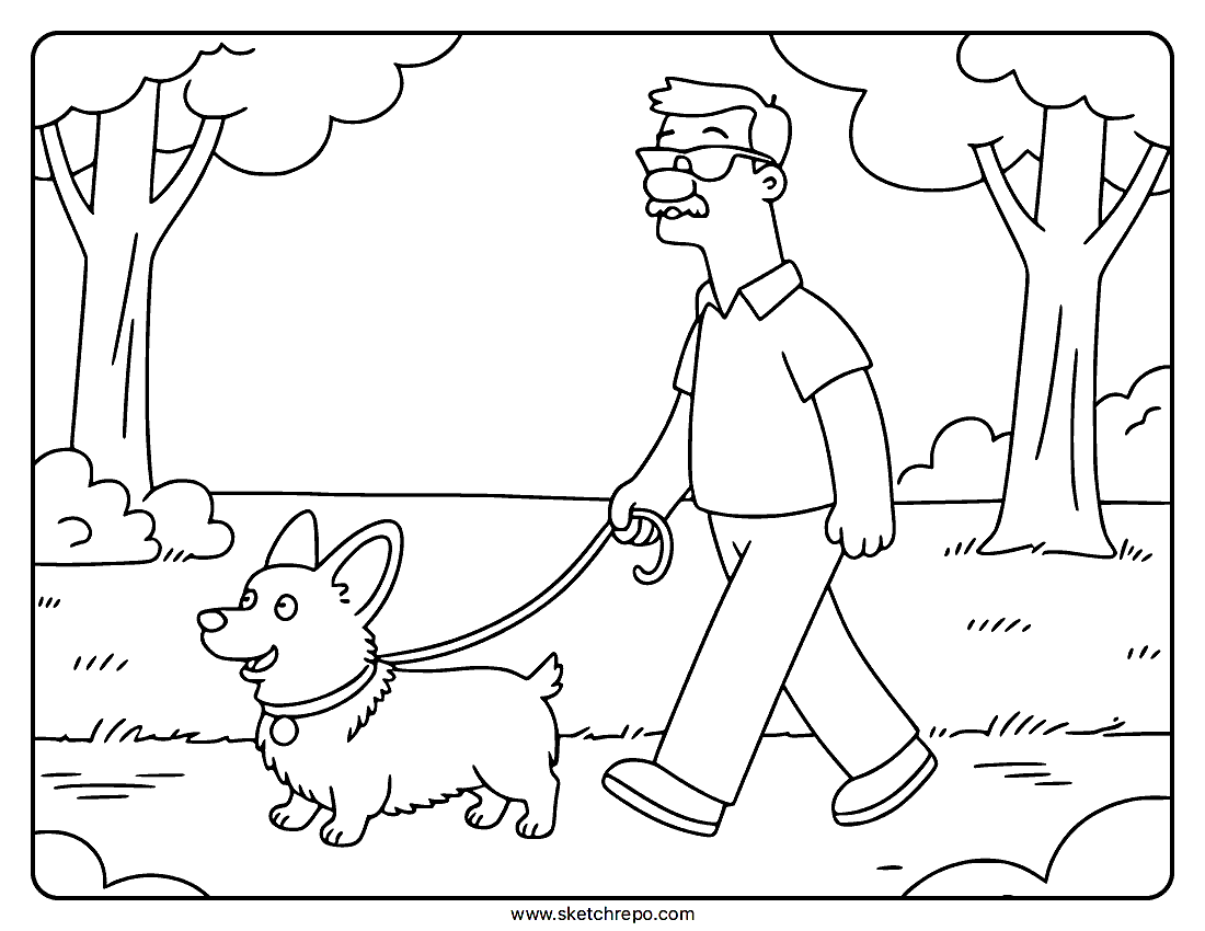 Man Walking Dog Coloring Page