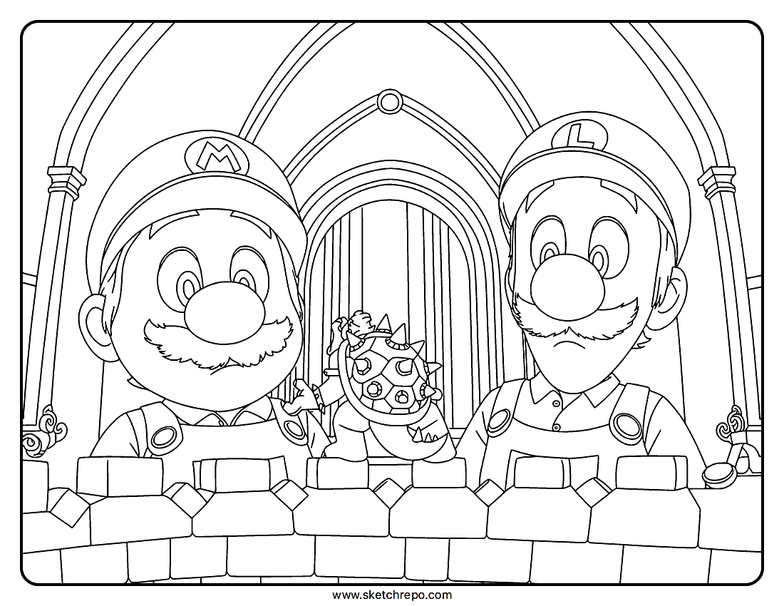 Mario, Luigi & Mini Bowser Coloring Page