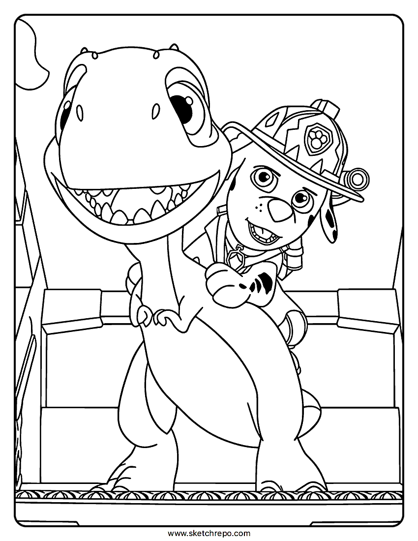 Marshall Riding Rhubarb Coloring Page | PAW Patrol The Dino Movie
