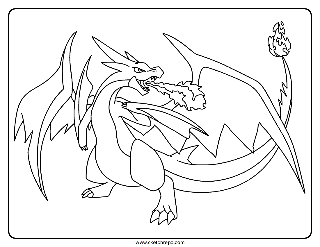 Mega Charizard Y Beathing Fire Coloring Page
