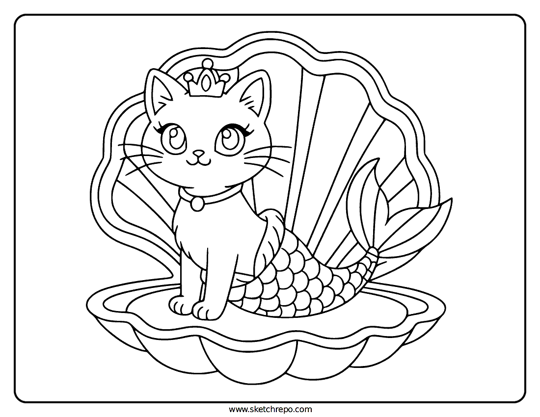 Mermaid Cat Coloring Page
