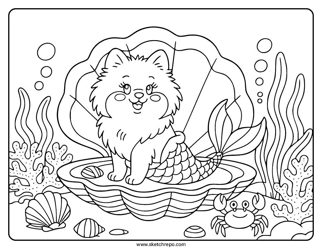 Mermaid Dog Coloring Page