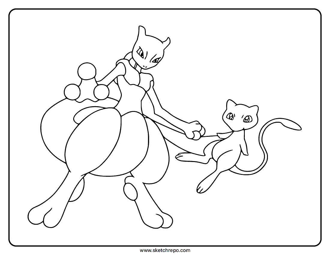 Mew and Mewtwo Coloring Page - Sketch Repo