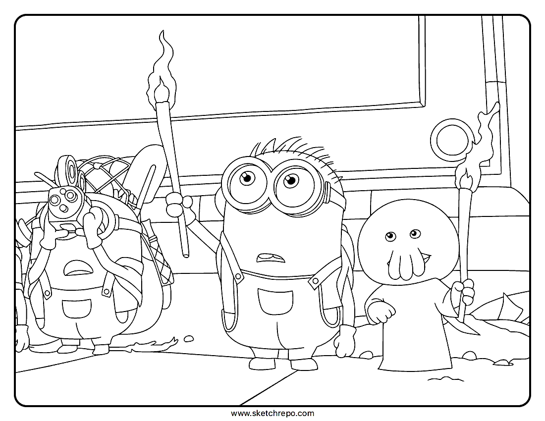 Minions And Goomi Coloring Page
