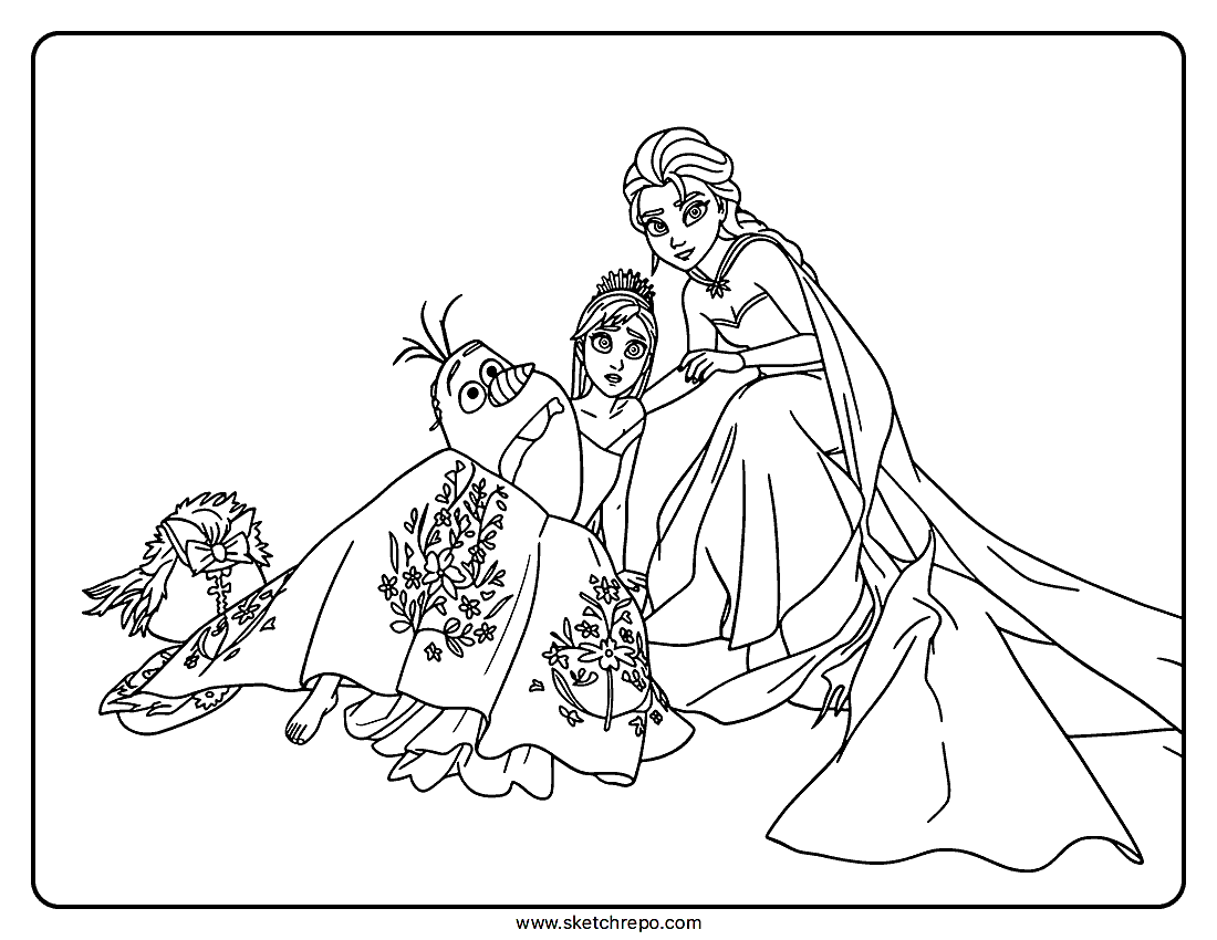 Olaf Anna Elsa Frozen 3 Coloring Page