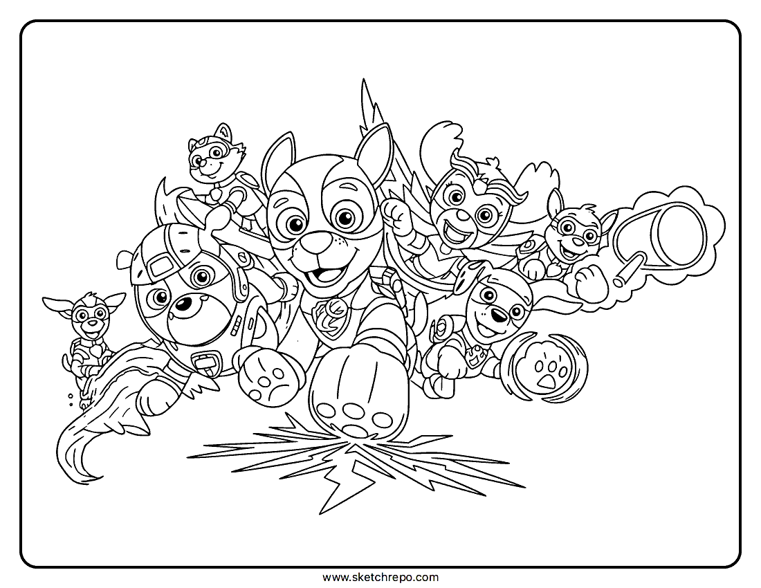 Paw Patrol Mighty Pups Coloring Page