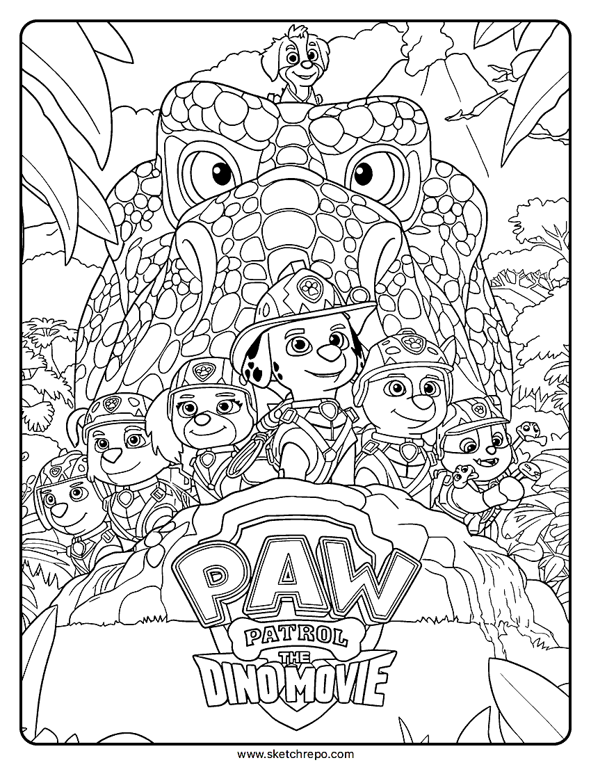 PAW Patrol The Dino Movie Poster 2 Coloring Sheet