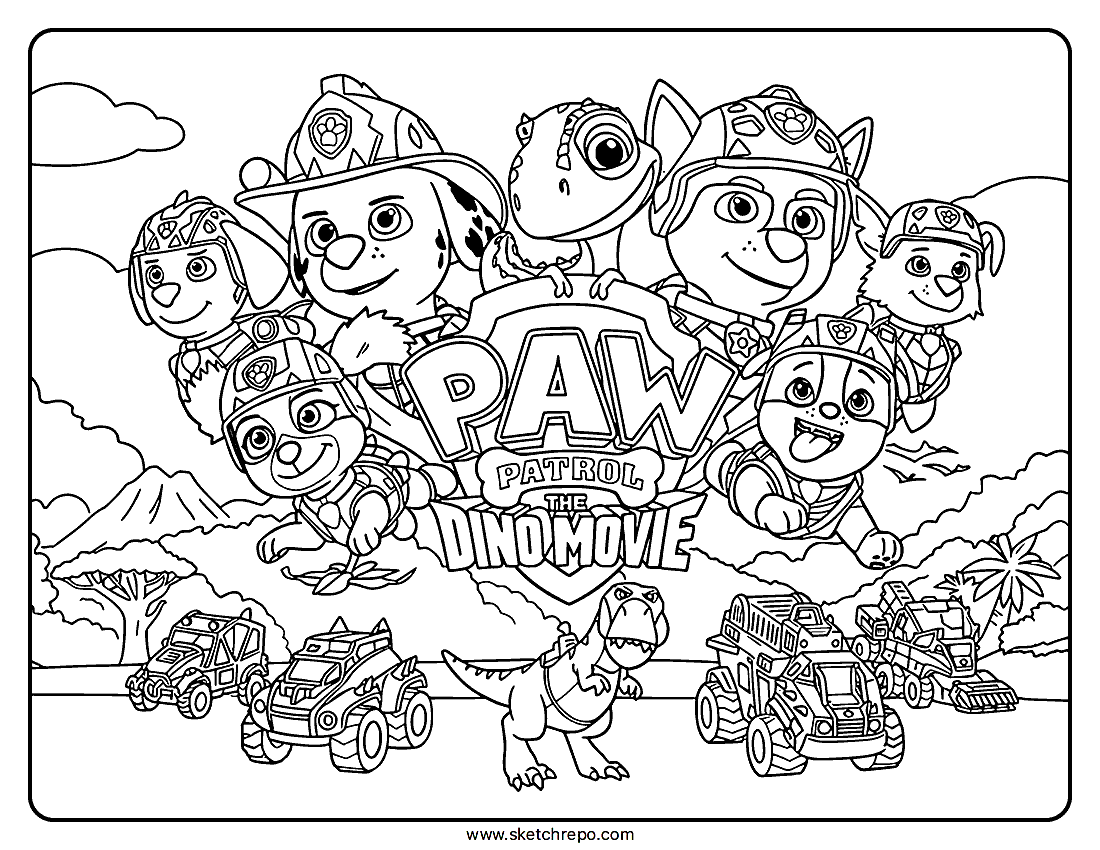 PAW Patrol The Dino Movie Poster Coloring Page