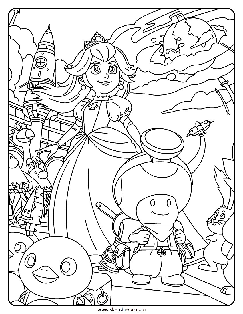 Peach & Toad TSMGM Coloring Page