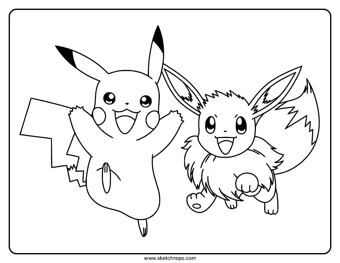 Pikachu and Eevee Coloring Page
