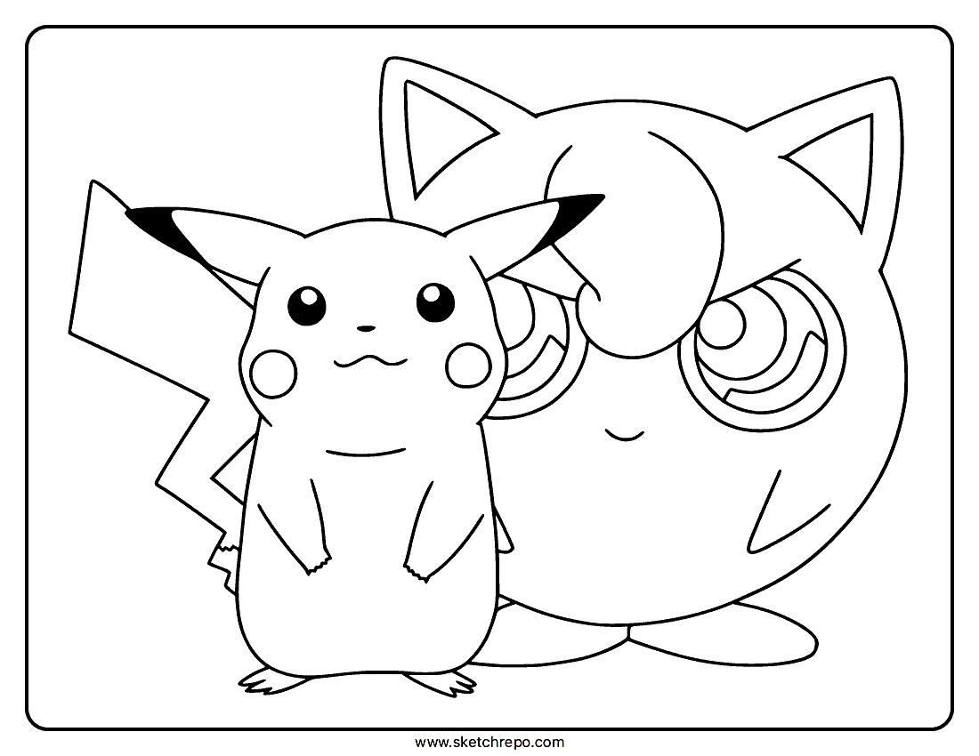 Pikachu and Jigglypuff Coloring Page