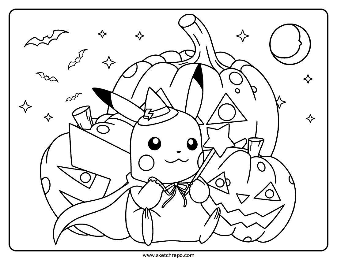 Pikachu Halloween Coloring Page