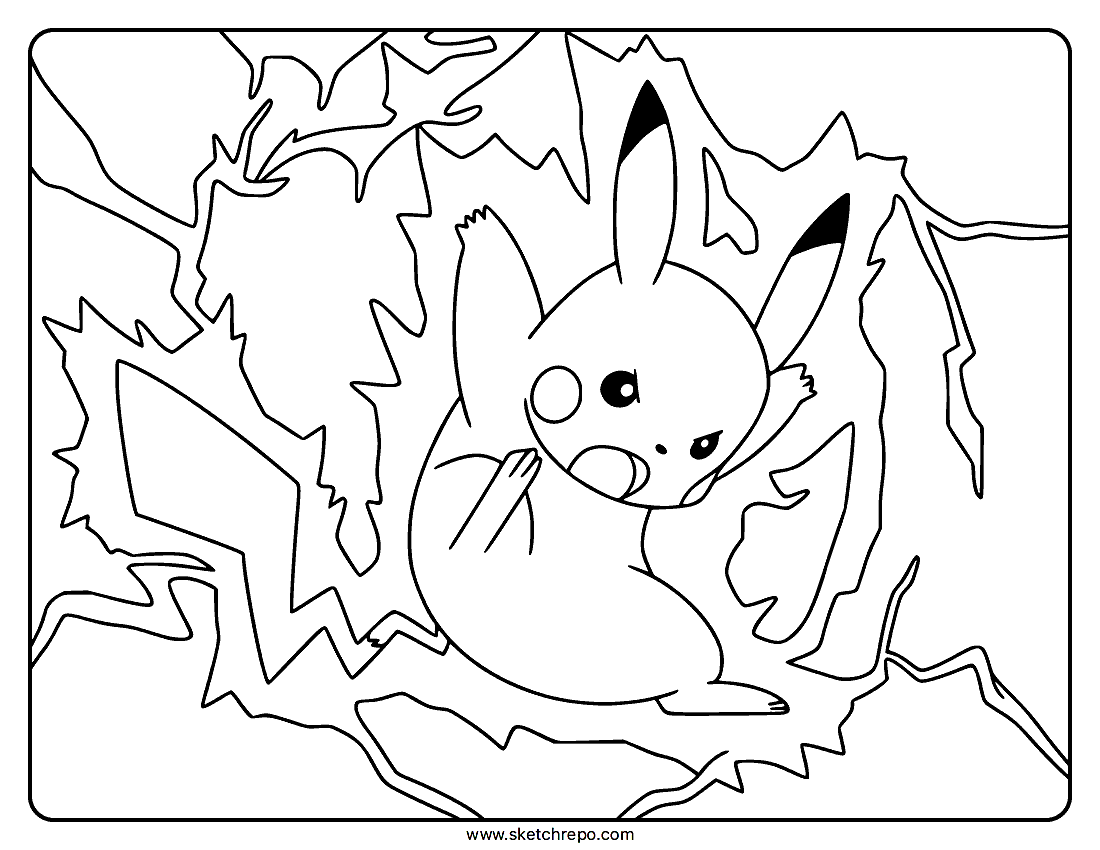 Pikachu Lightning Bolt Coloring Page